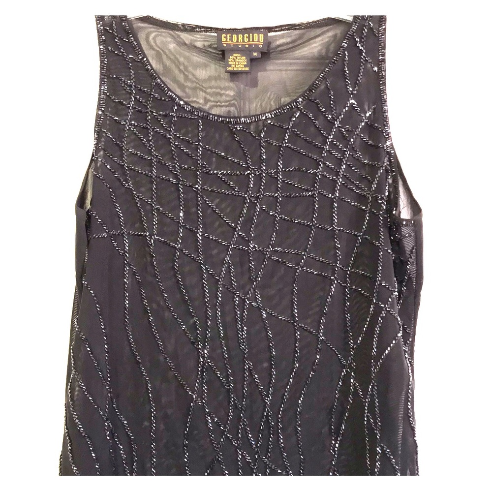 Sheer black beaded sleeveless top